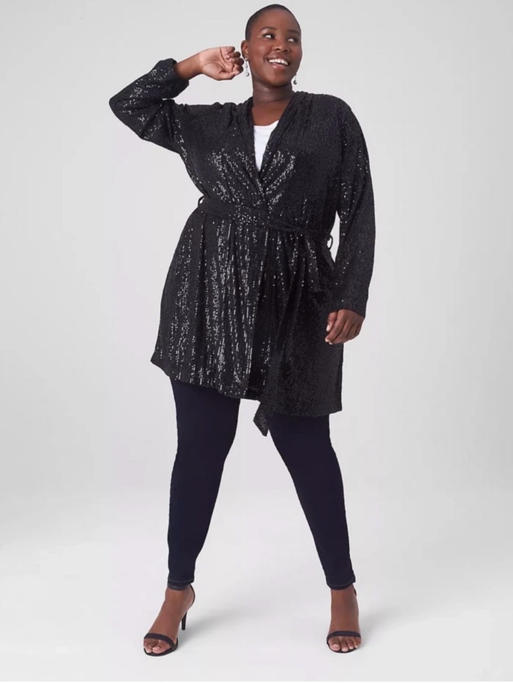 Lane Bryant Black Belted Sequin Duster Jacket